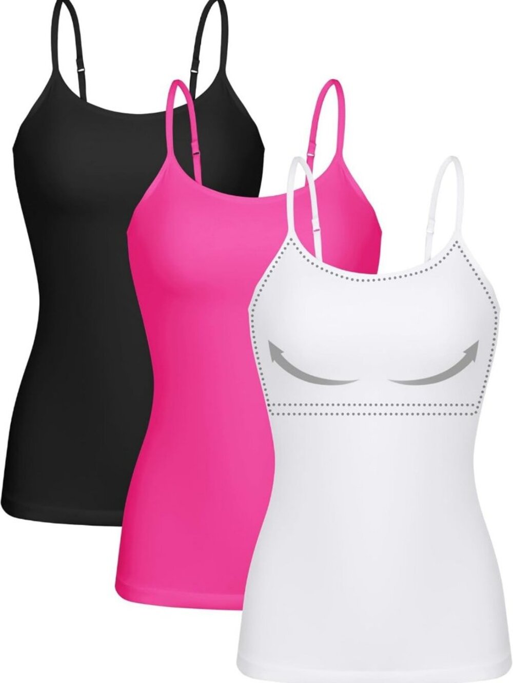 3-Pack Women's Cotton Camisoles with Adjustable Spaghetti Straps & Shelf Bra